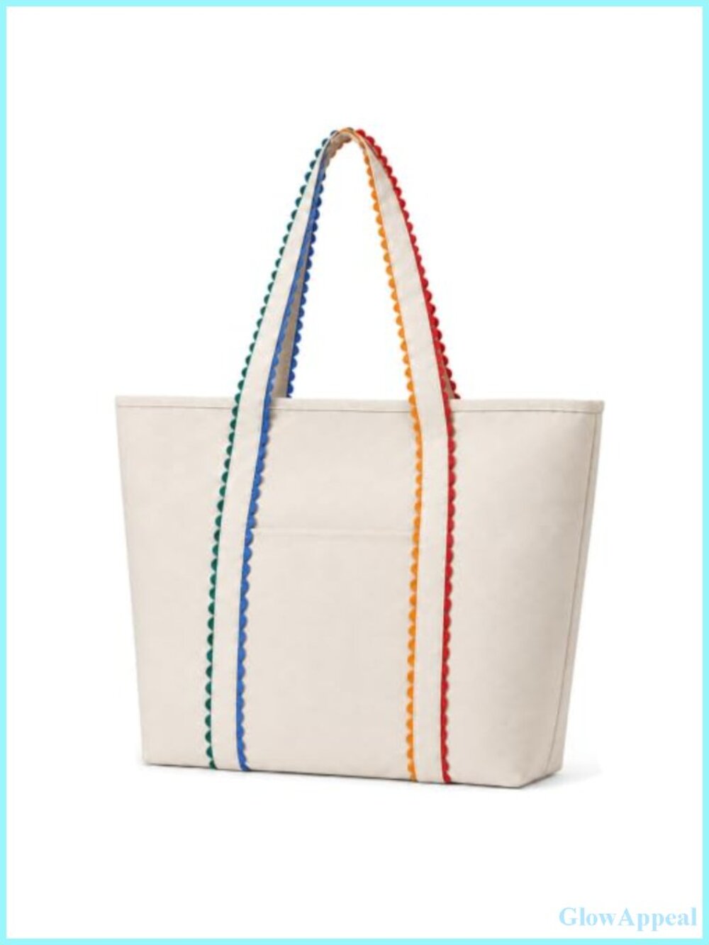 Large Canvas Tote Bag for Women with Rick Rack Trim and Zipper